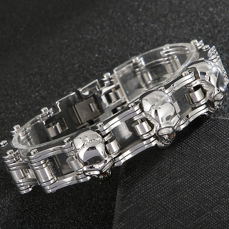 Gothic Skull Man Bracelet Men's Solid Stainless Steel Skeleton Cycling Chain Link Bracelets