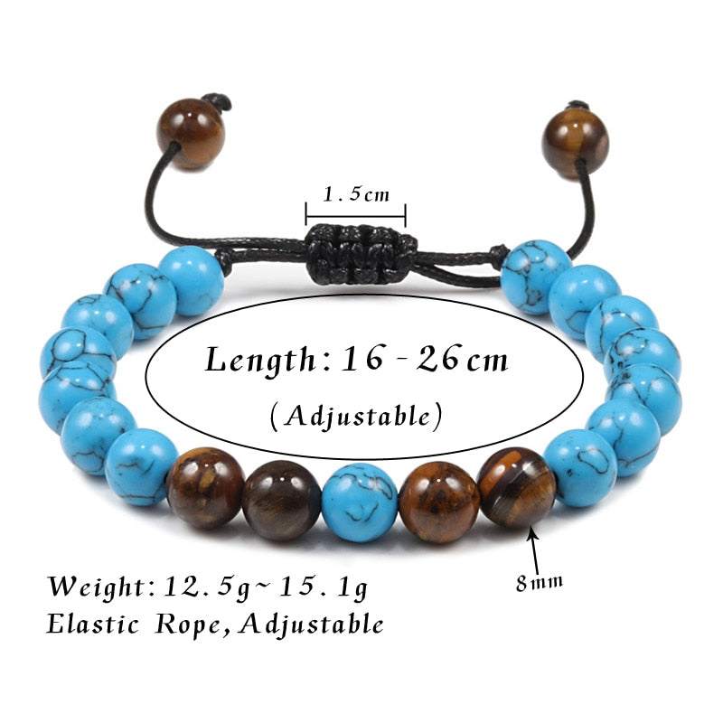 Adjustable Blue Pine Stone Braided Rope Bracelets Women Men