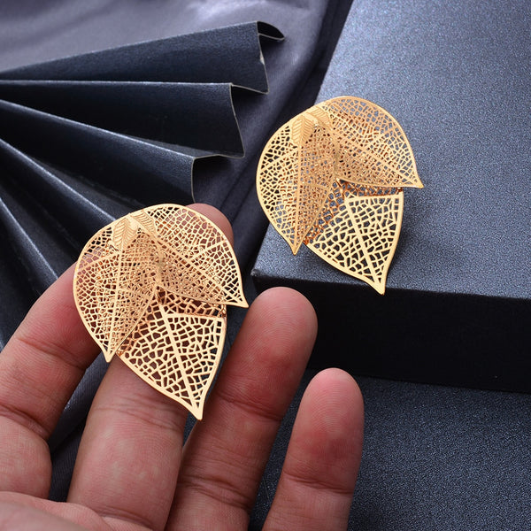 24k Gold Color Leaf Drop Earrings For Women