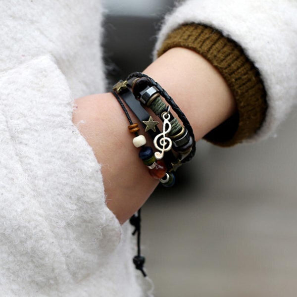 Vintage Punk Multilayer Leather Bracelet Women