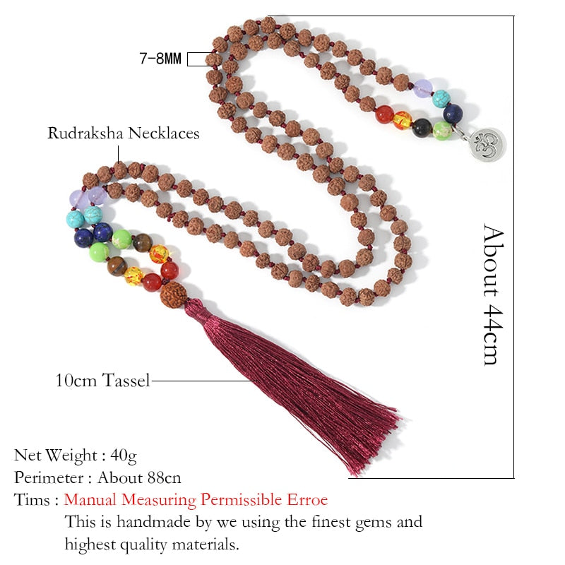 108 Rudraksha Seven Chakra Beads Hand-Knotted Long Necklace Men