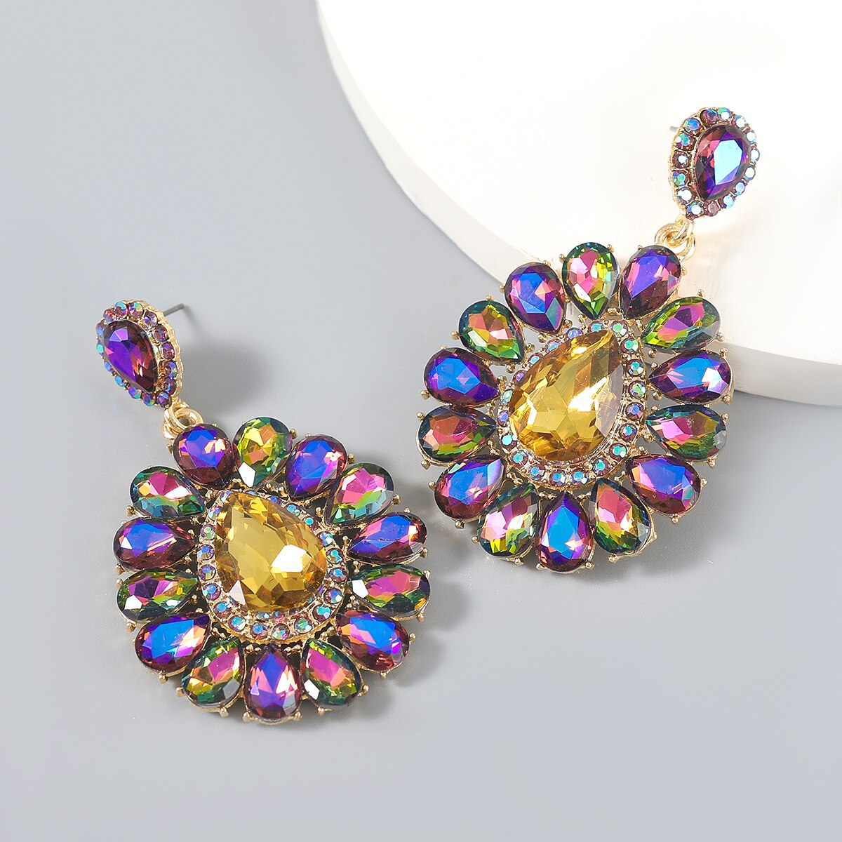 Fashion Metal Water Drop Glass Geometric Earrings Women