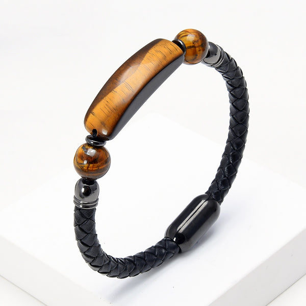 Natural Stone Bracelet Classic Leather Rope Chain Stainless Steel Buckle Tiger Eye Bracelets