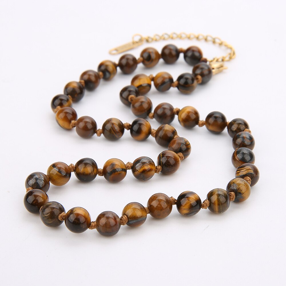 6mm Amazonite Tiger Eye Bloodstone Beaded Knotted Neck Necklace Women