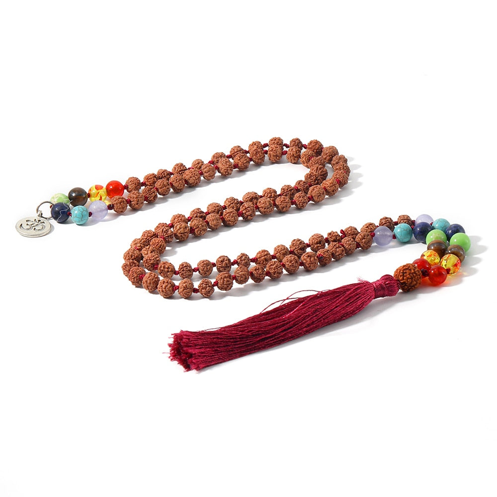 108 Rudraksha Seven Chakra Beads Hand-Knotted Long Necklace Men