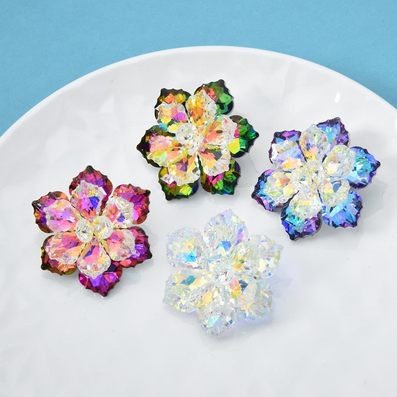 hining Glass Flower Brooches For Women