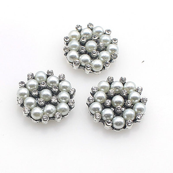 10Pcs/Lot 23mm Retro Alloy Pearl Flat-Bottom Rhinestone Buttons DIY Handmade Clothing  Accessories