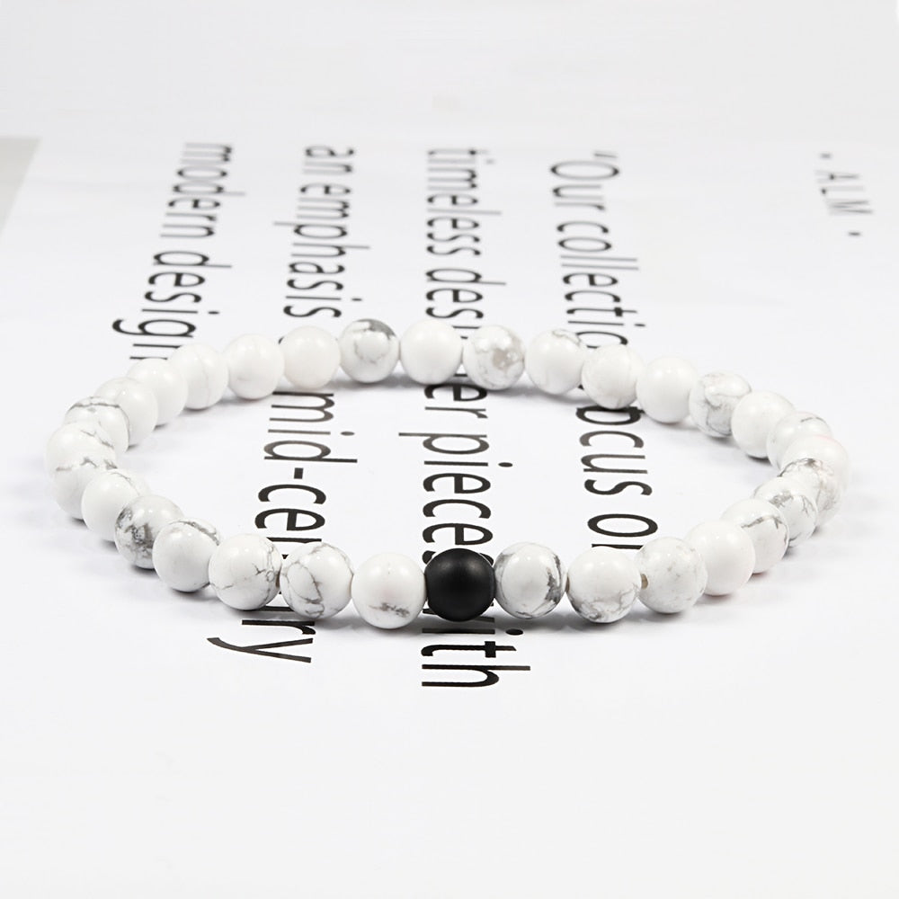 Black White Natural Stone Yoga Beaded Bracelets Men Women