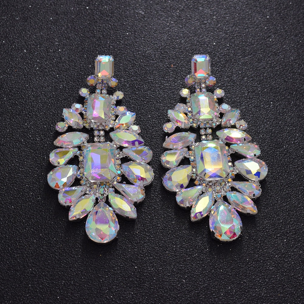 luxury All glass rhinestones big drop earring for wedding jewelry