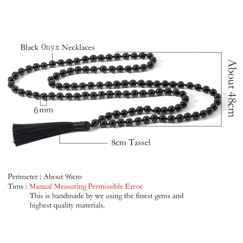 8mm Black Onyx Mala Necklace Meditation Yoga Blessing Jewelry