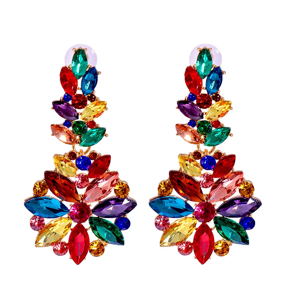 New Long Crystal Drop Dangle Earrings Colorful Rhinestone Hangle Earring