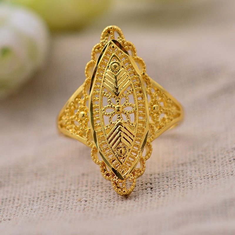 24K Gold Color Ring For Women Party Jewelry Ethiopian/African Gold Rings