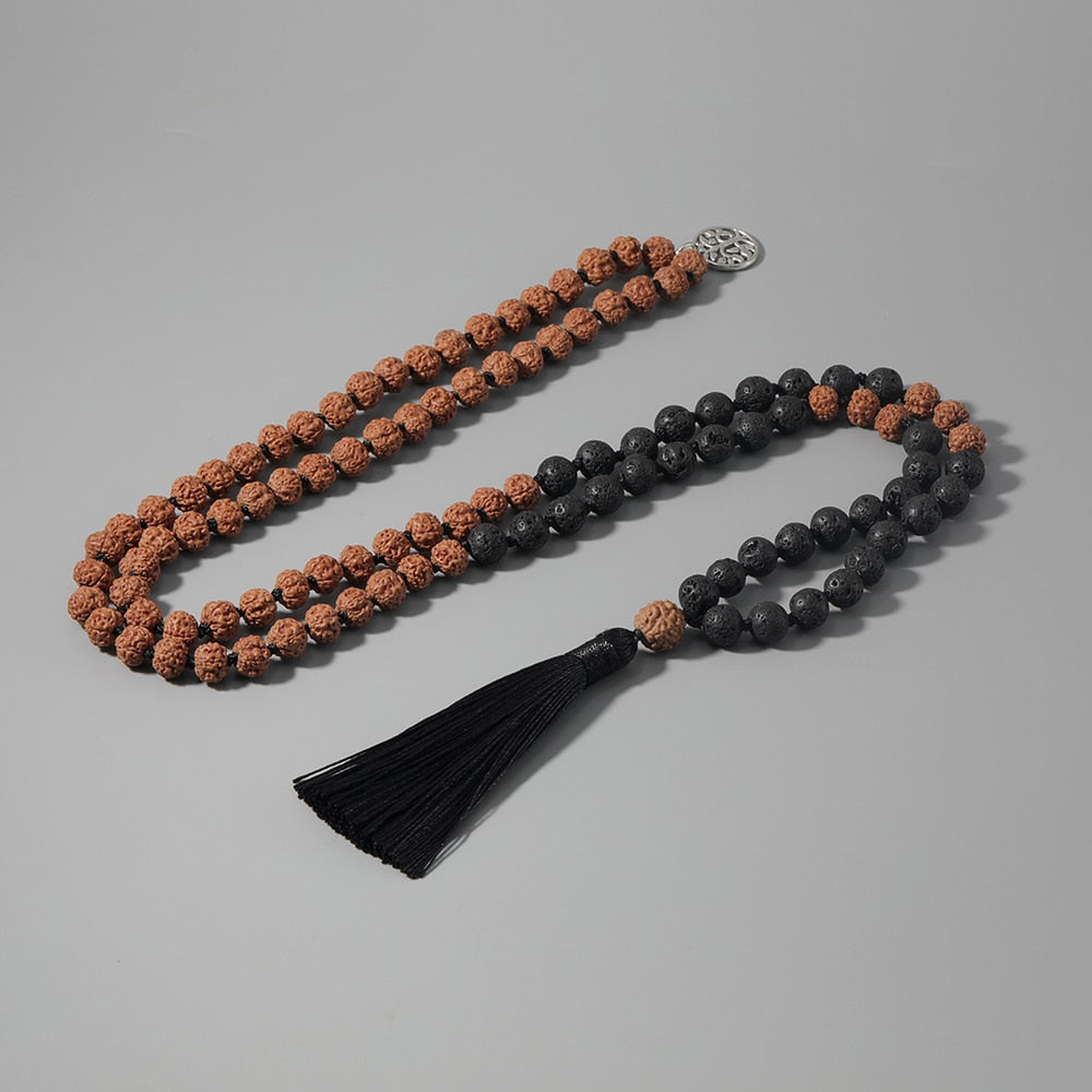 Rudraksha Black Lava Beaded Knotted 108 Mala Necklace