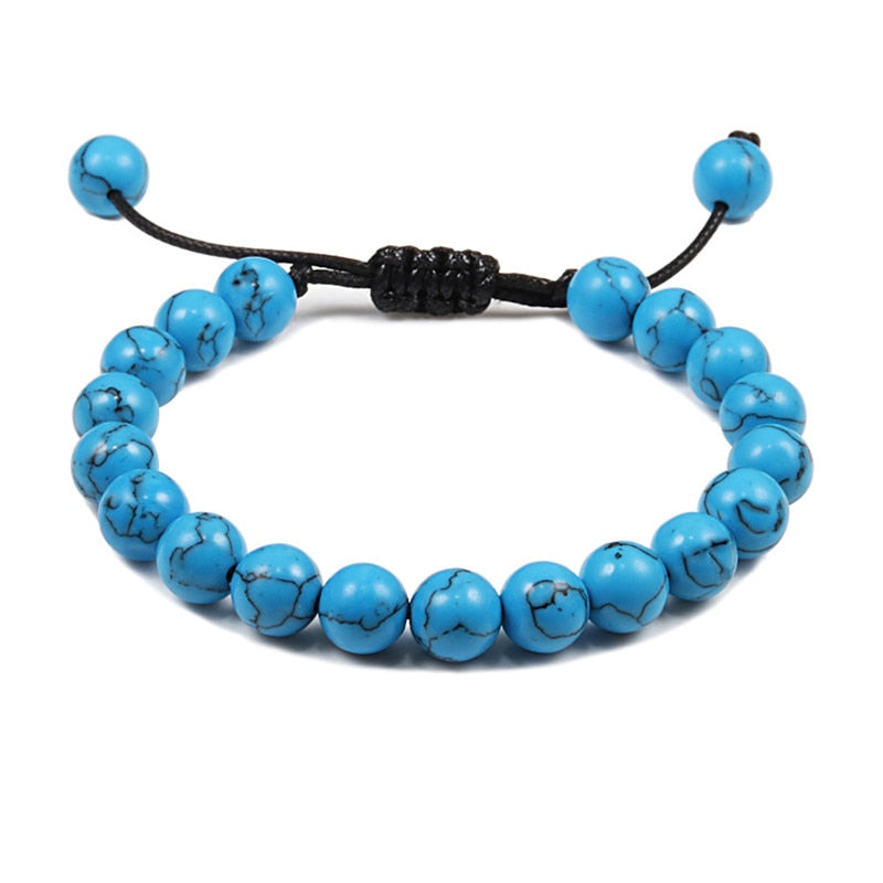 Adjustable Blue Pine Stone Braided Rope Bracelets Women Men