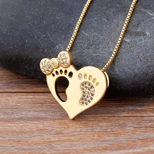 New Trendy Heart Baby Feet Bow Shape Pendant Crystal Lucky Zircon Fashion Women