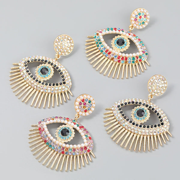 Fashion Metal Rhinestone Imitation Pearl Eye Earrings Women