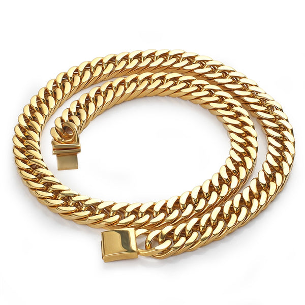 10mm Wide Men Curb Cuban Necklace Chain Gold Color 316L Stainless Steel Waterproof Necklaces