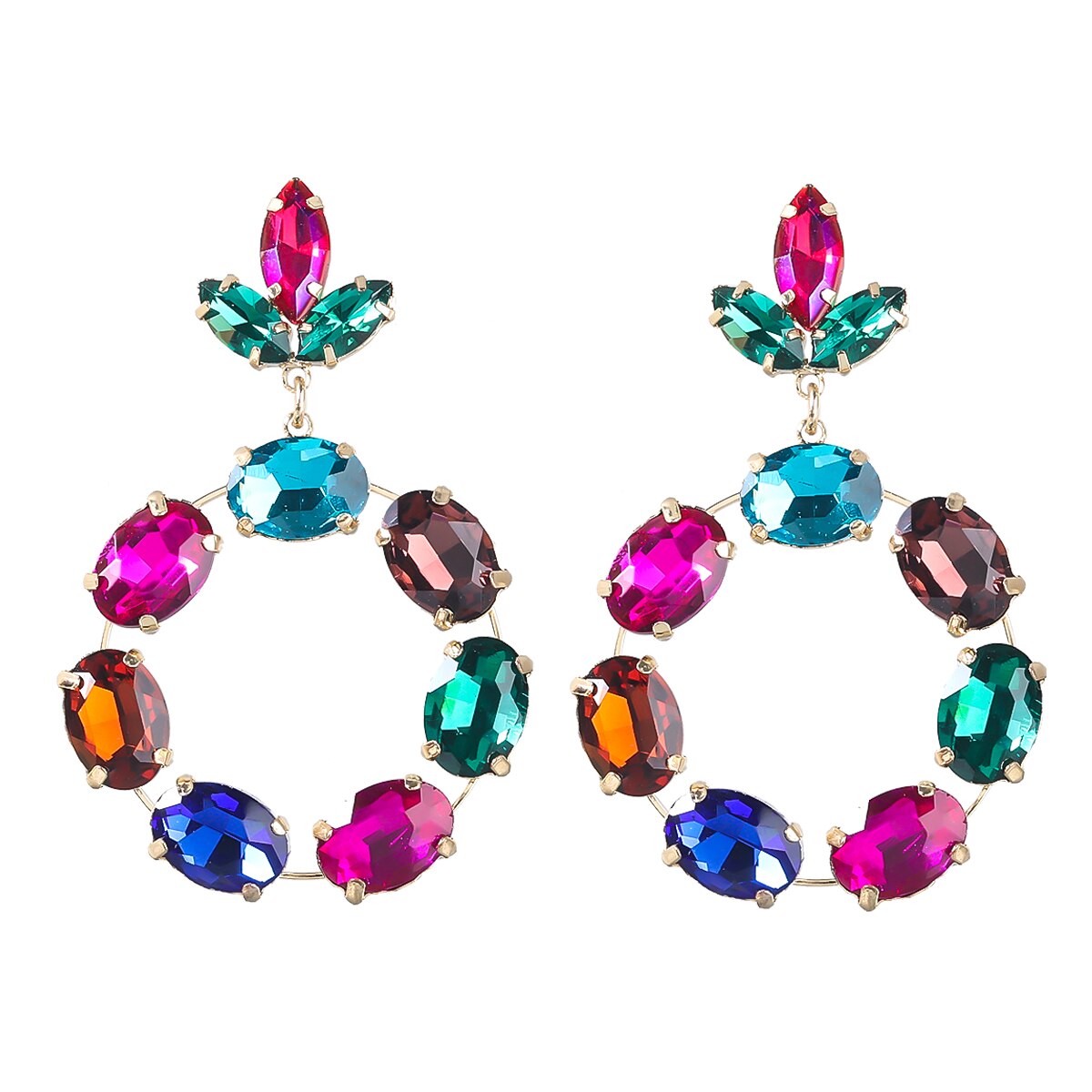 Fashion Metal Rhinestone Round Earrings Women