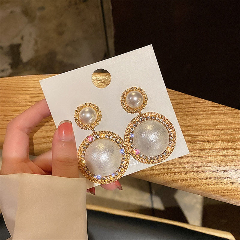 Simulation Pearl Drop Earrings for Women Rhinestone Dangle Earrings