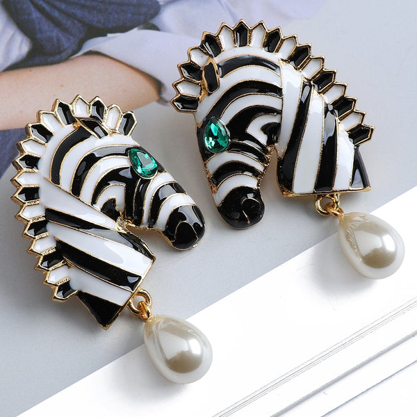 Imitation Pearl Zebra Design Pendant Earrings For Women