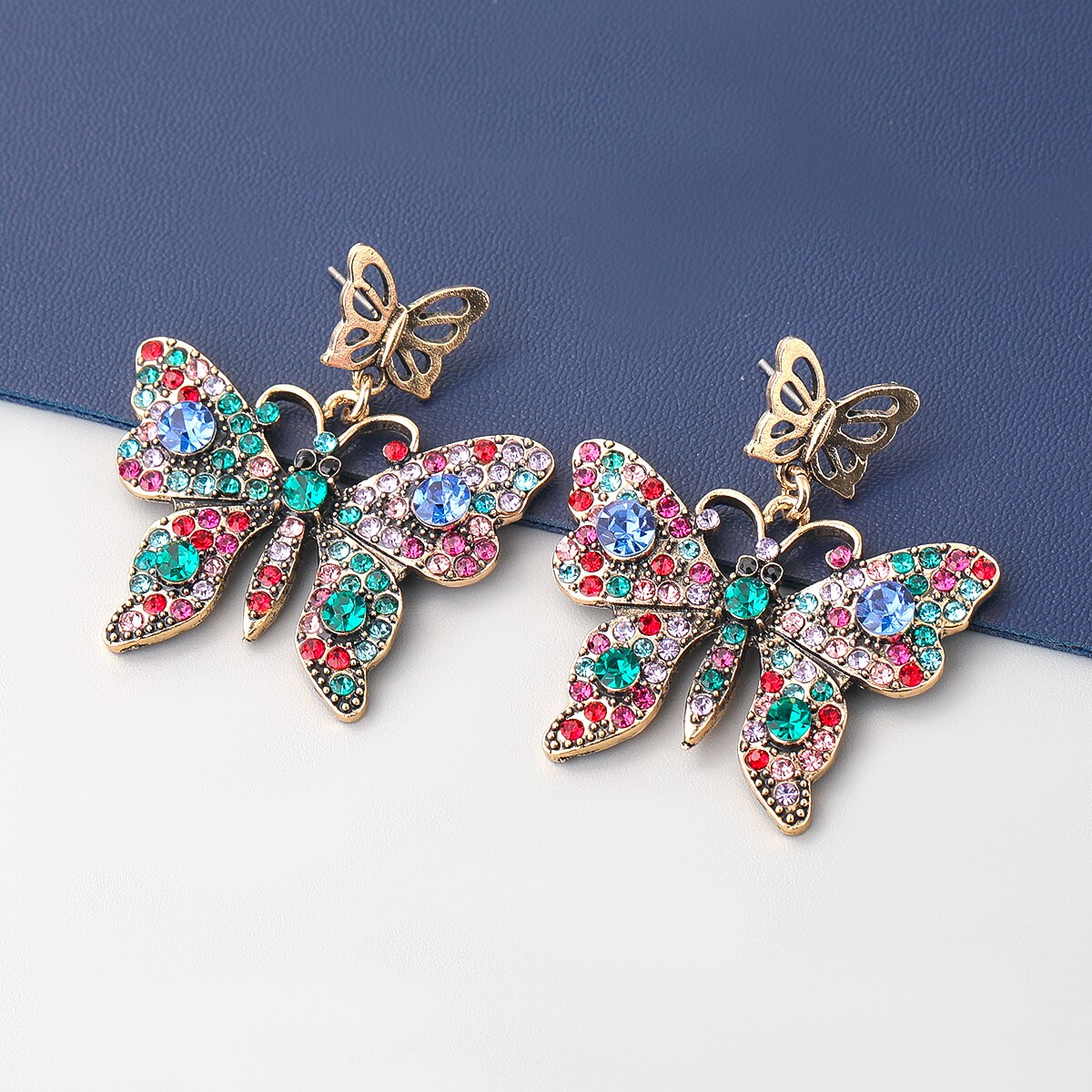 Pauli Manfi Fashion Multi-layer Metal Rhinestone Butterfly Earrings Women