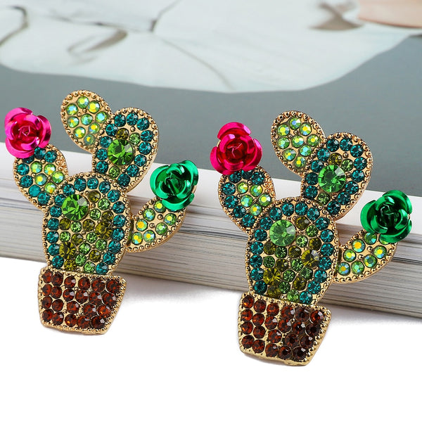 New Green Cactus Fairy Grunge Stud Earrings