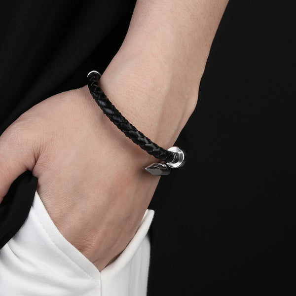 Fashion Braided Genuine Leather Nail Bracelet for Men Women