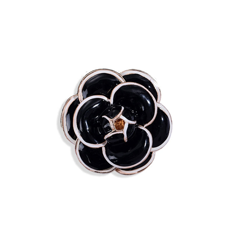 High Quality Luxury Camellia Brooch Big Brand Black White Rose Woman Brooches