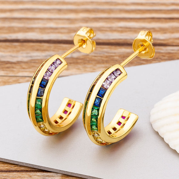 Classic Fashion Boho Colorful Color Hook Stud Earrings