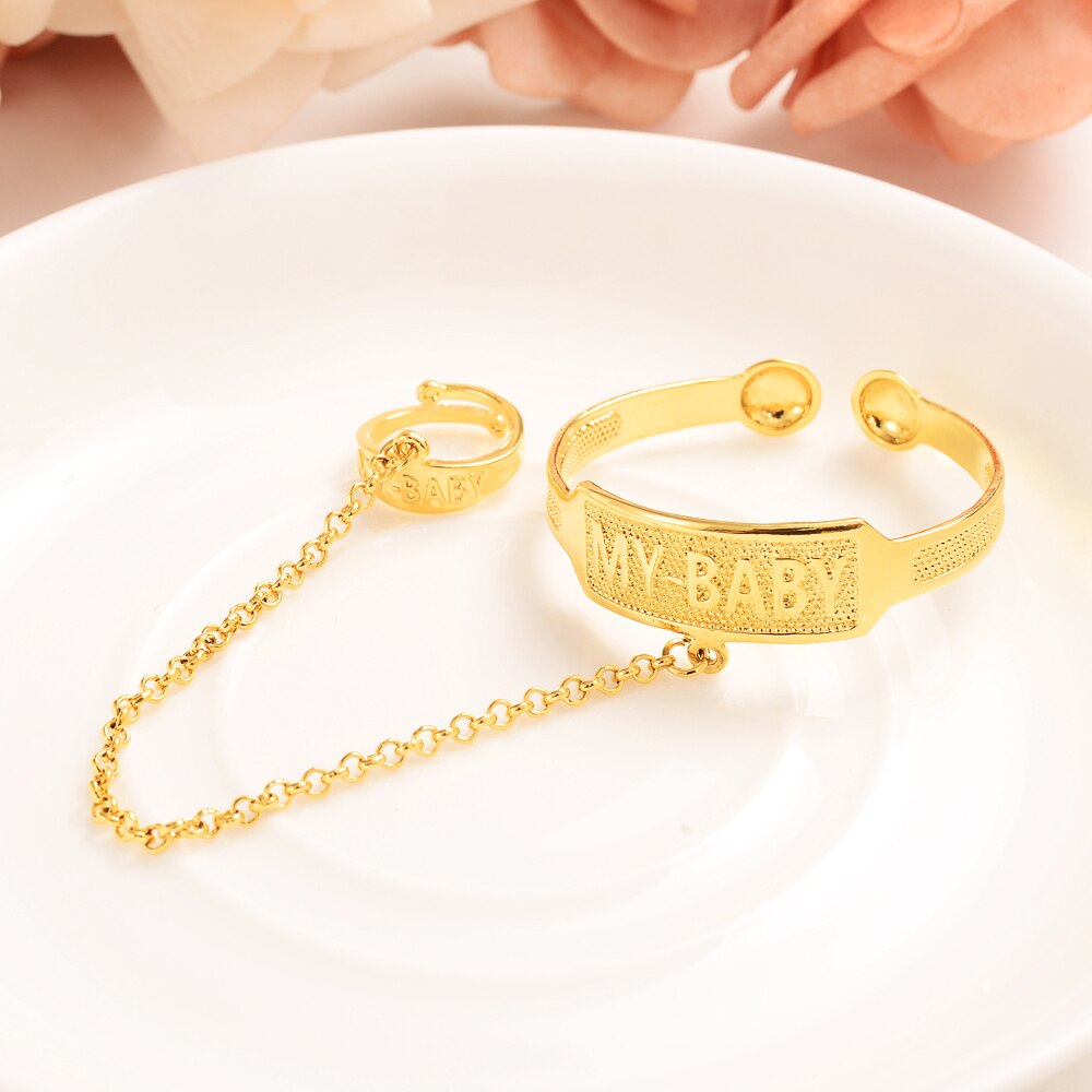 24k Dubai Gold  Stamp Baby Bangle Child Bracelet With Ring