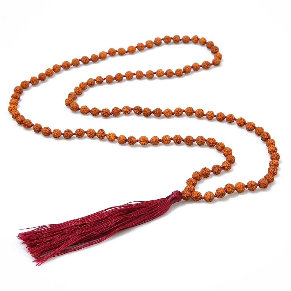 108 Japa Mala Rudraksha Beaded Knotted Necklace Meditation Yoga Prayer Jewelry