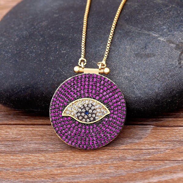 Classic Round Shape Cubic Zirconia Evil Eye Pendant