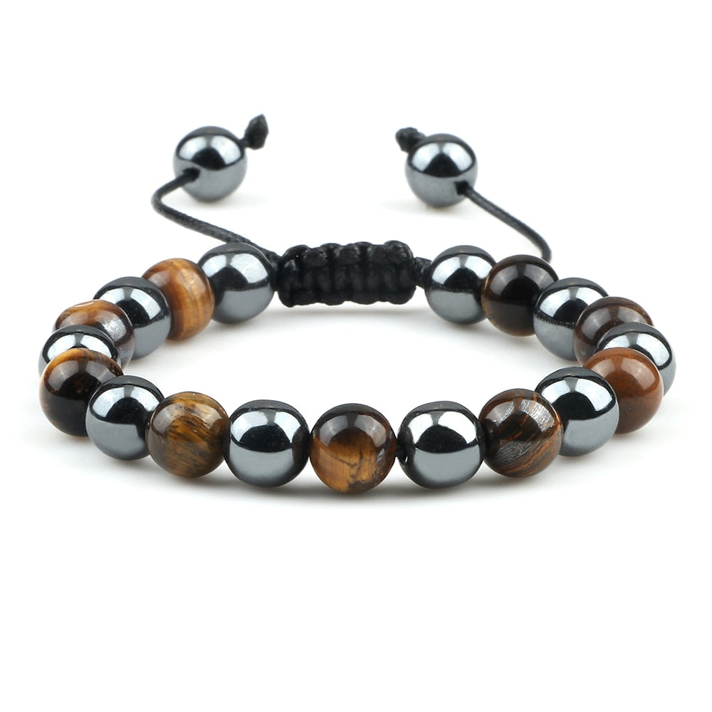 Fashion Men Beads Bracelet Charm Natural Tiger Eye Hematite Stone Bangle Women