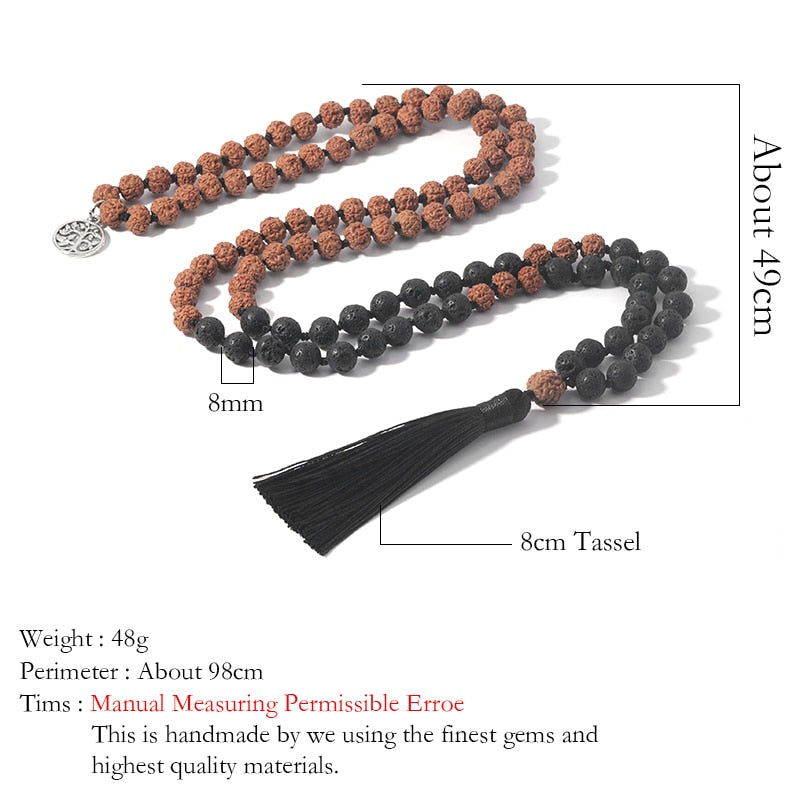 Rudraksha Black Lava Beaded Knotted 108 Mala Necklace