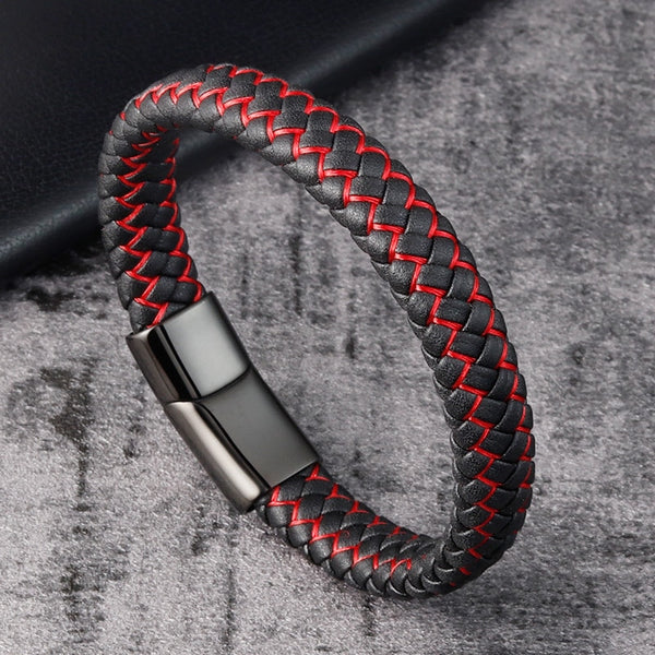 Trendy Red Genuine Leather Bracelet for Men