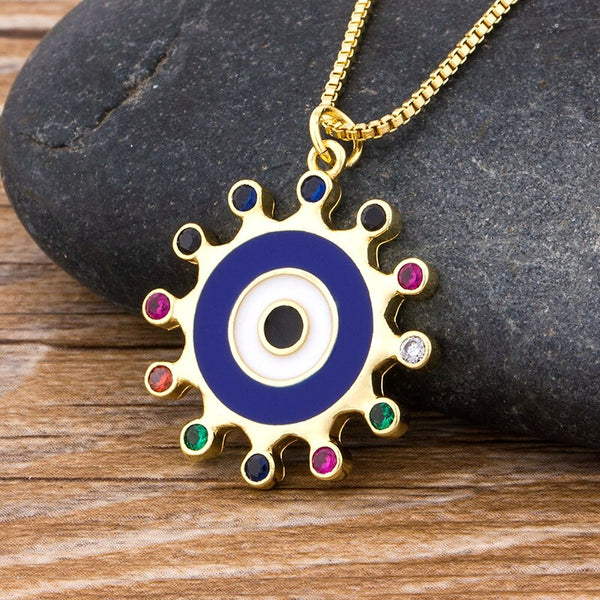 Top Quality Copper Zircon Turkish Evil Eye Pendant Necklace Charm