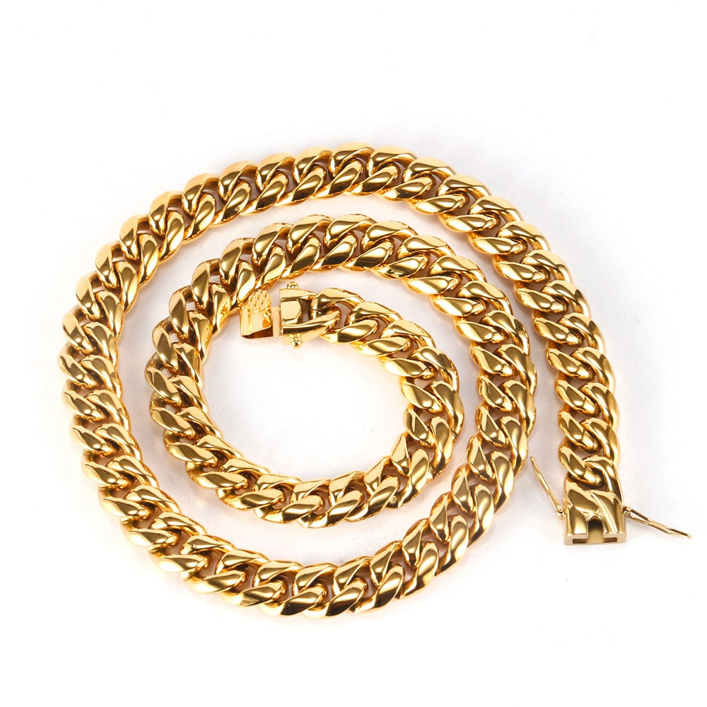 Desian Hip-Hop Golden Curb Cuban Link Chain Necklace for Men and Women