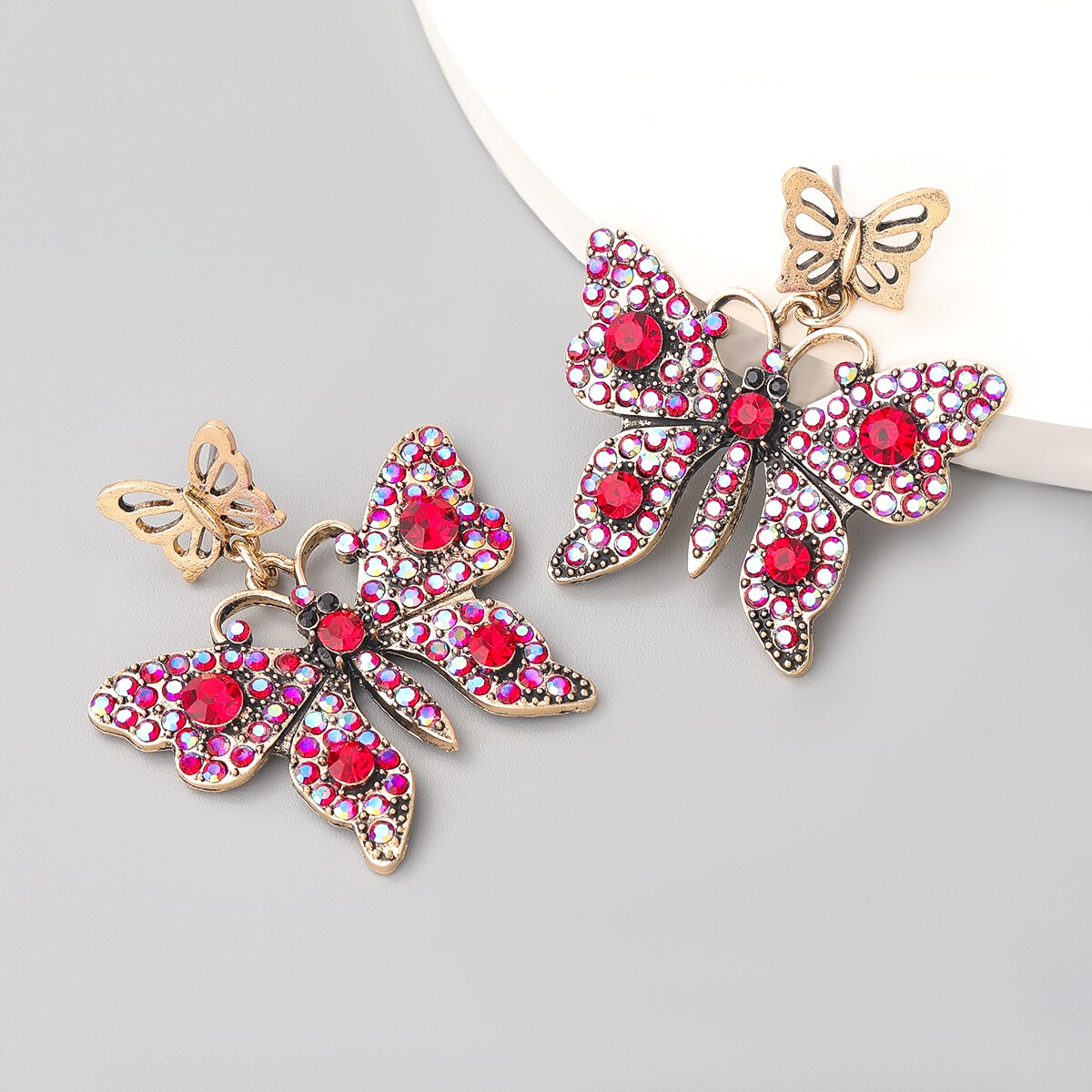 Pauli Manfi Fashion Multi-layer Metal Rhinestone Butterfly Earrings Women