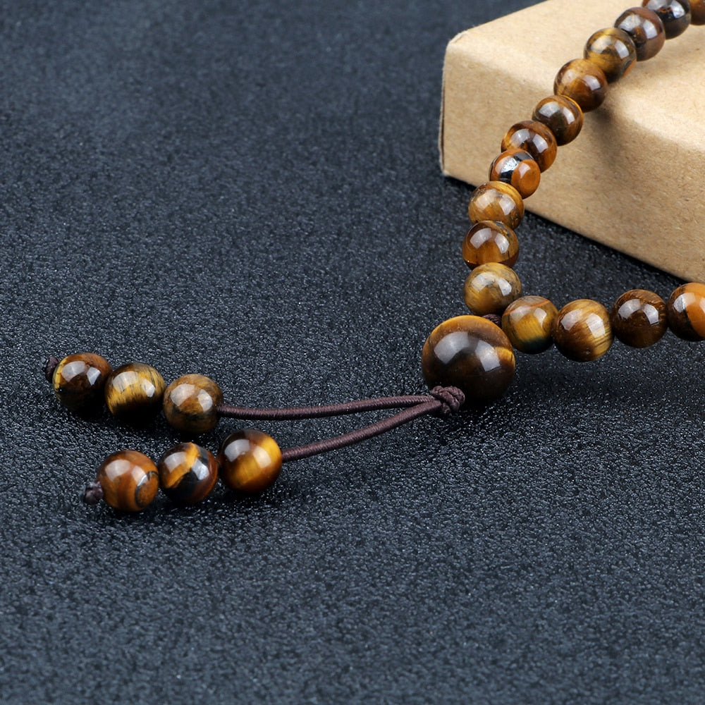 Men Beaded Necklace 6mm Natural Tiger Stone Onyx Stretch Necklace