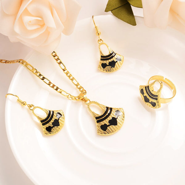 gold color PNG Necklace pendant Earrings ring Set Women Party Gift