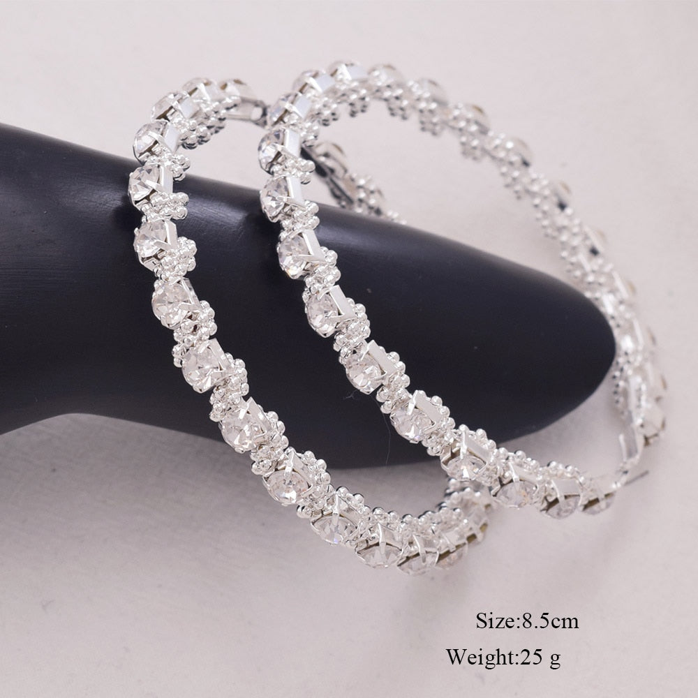 8.5CM Huge Hoop Earring for Women Bead Chain Rhinestone winding Female Earrings