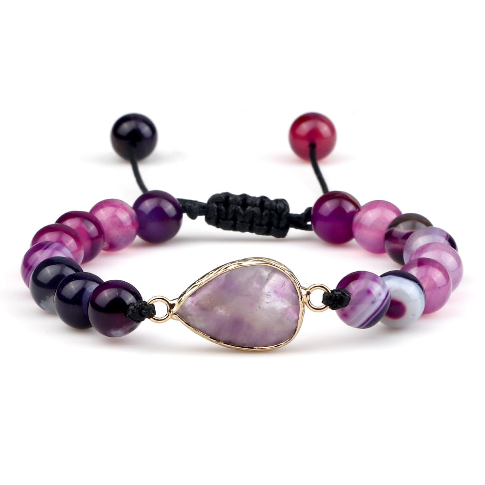 Natural Purple Stripe Onyx Stone Adjustable Beads Bracelets Braided String Bangle