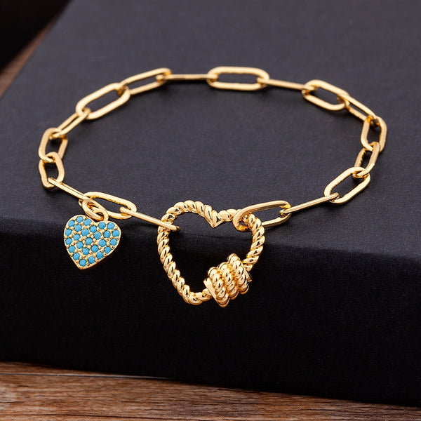 Hot Sale Romantic Heart Bracelets Pendant Link Chain Bracelet for Women