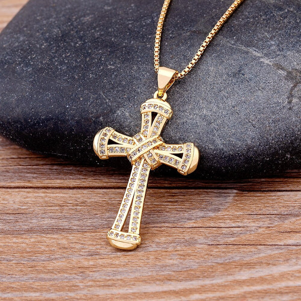 Top Quality Retro Classic Shiny Crystal Cross Necklace For Women