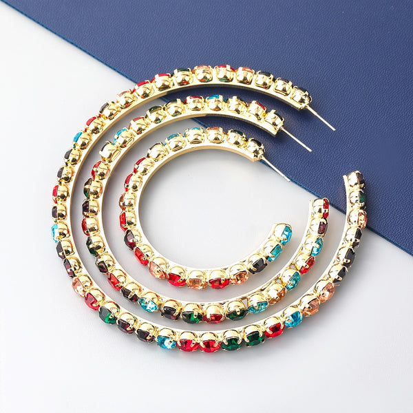 Fashion Metal Rhinestone Round Open Earrings Women