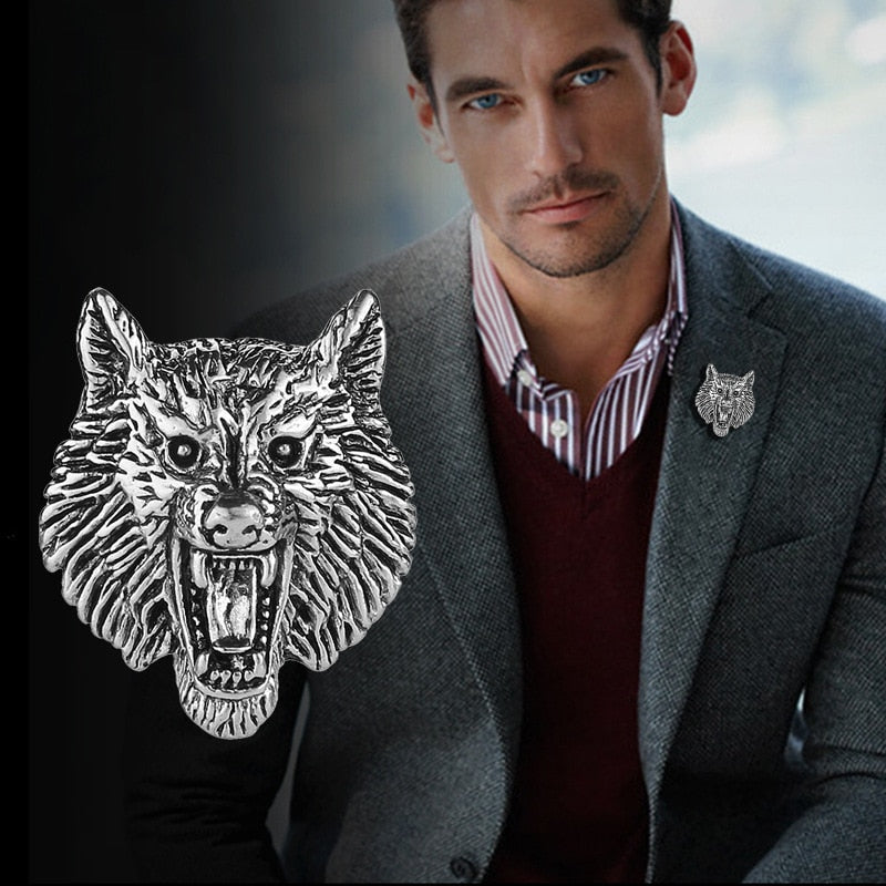 New Vintage Wolf Head Metal Brooch Pin Suit Coat Badge Animal Lapel Pins Fashion Brooches