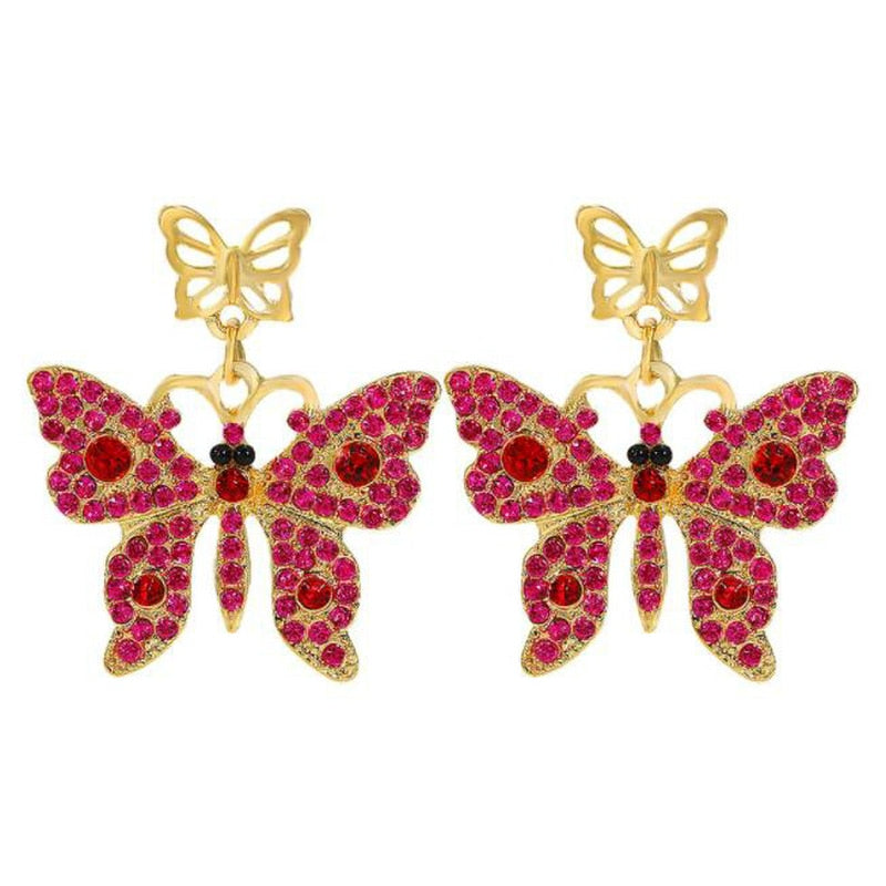 Zinc Alloy Butterfly Earrings For Women Rhinestone Earrings