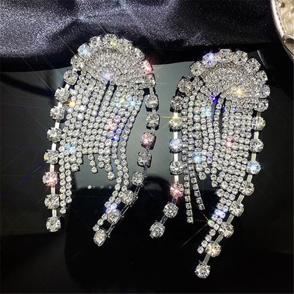 Long Tassel Crystal Drop Earrings for Women