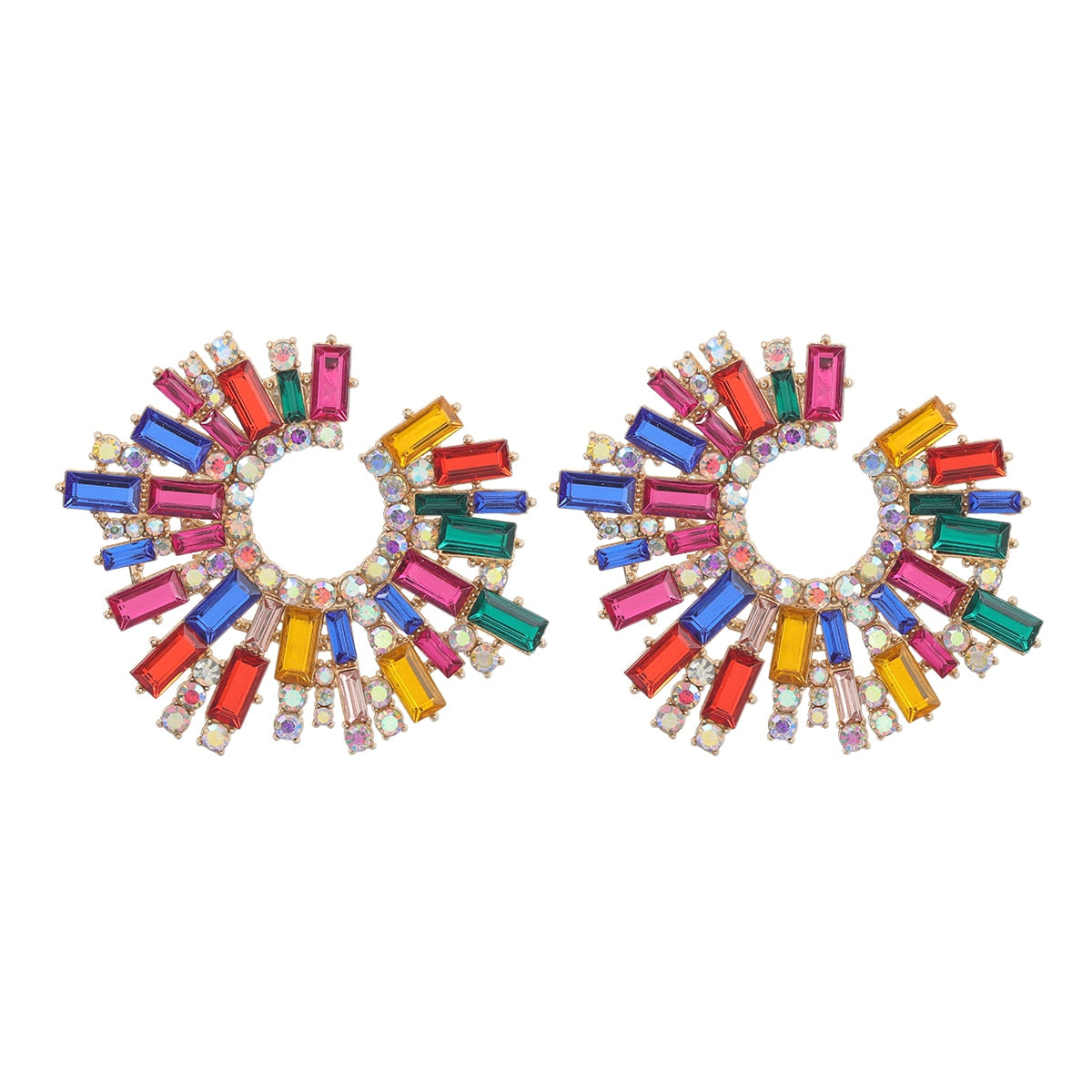 Fashion Metal Rhinestone Sunflower Earrings Women