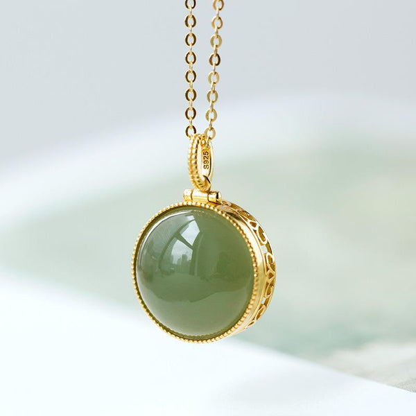 Original design new natural Hetian jade round hollow openable necklace pendant